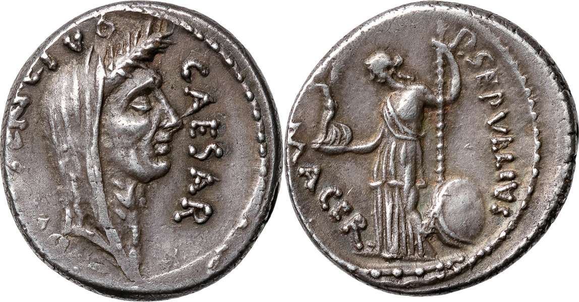 ROMERSKA MYNT / ROMAN COINS - Romerska republiken / Roman Republic. JULIUS CAESAR (44 B.C.). AR denarius