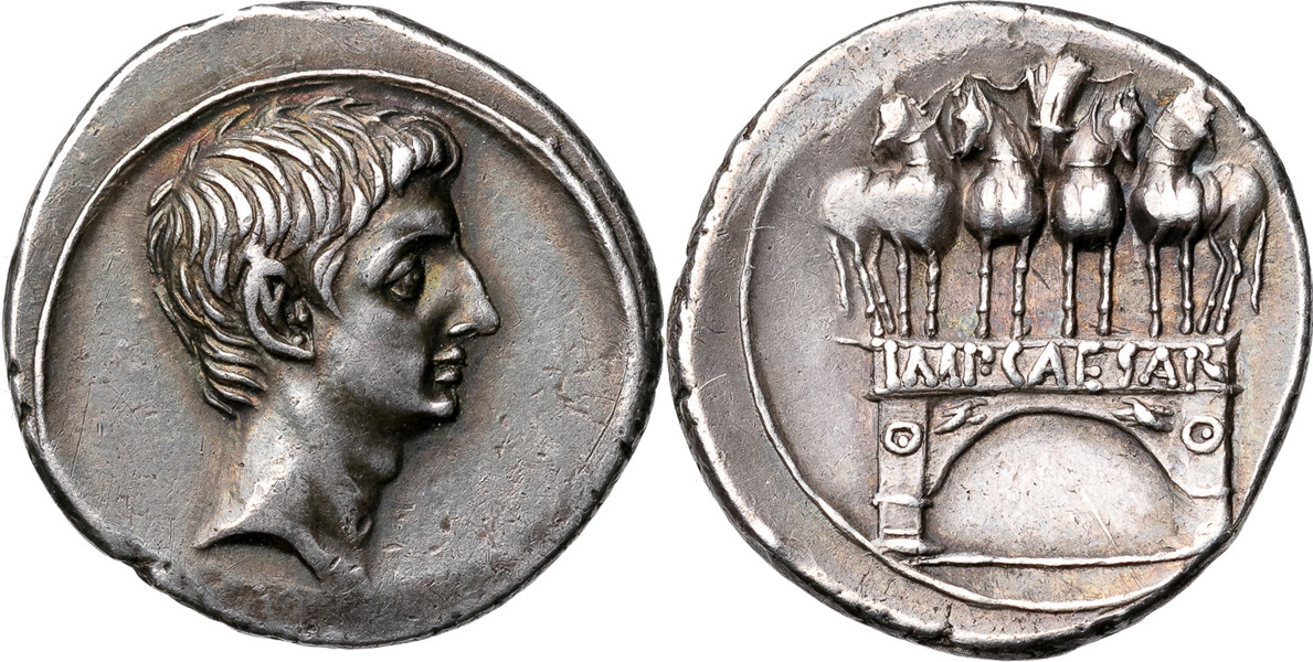 ROMERSKA MYNT / ROMAN COINS - Romerska republiken / Roman Republic. OCTAVIAN (30-29 B.C.). AR denarius