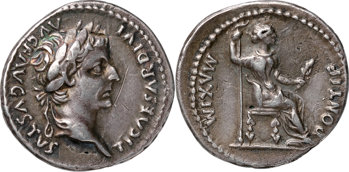 ROMERSKA MYNT / ROMAN COINS - Kejsardömet / Roman Empire. TIBERIUS (A.D. 14-37). AR denarius