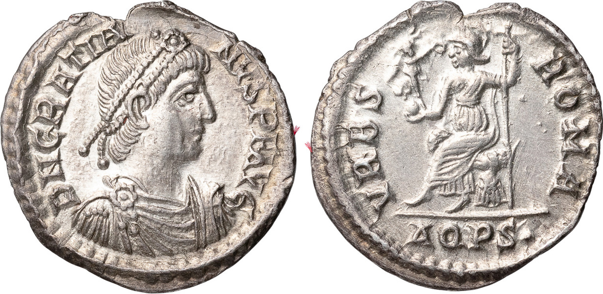 ROMERSKA MYNT / ROMAN COINS - Kejsardömet / Roman Empire. GRATIAN (A.D. 367-383). AR siliqua