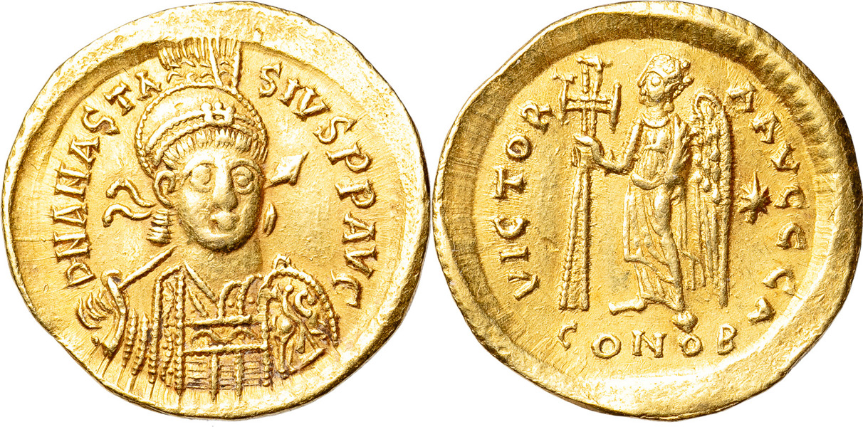 BYSANTINSKA MYNT / BYZANTINE COINS. ANASTASIUS I (A.D. 491-518). AV solidus