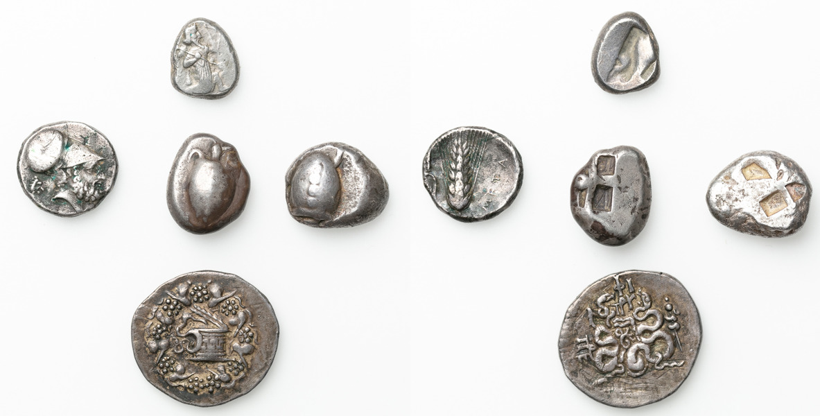 POSTER / LOTS. Greek Coins. 5 silver coins