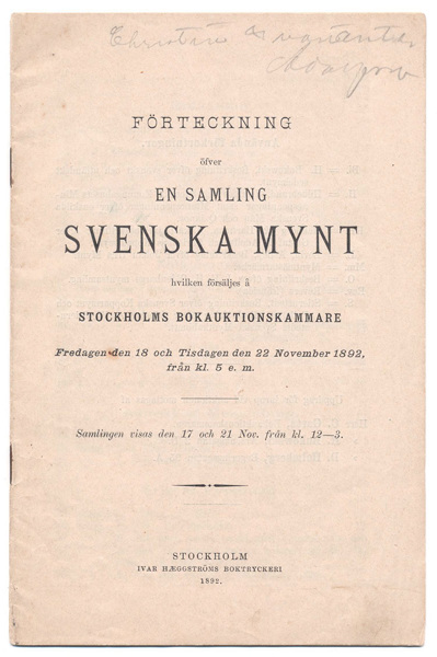 Holmbergs onumrerade, (1892)