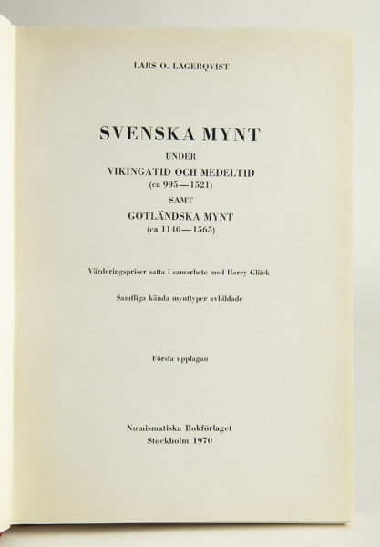 LAGERQVIST, L.O. Svenska mynt under vikingatid och medeltid