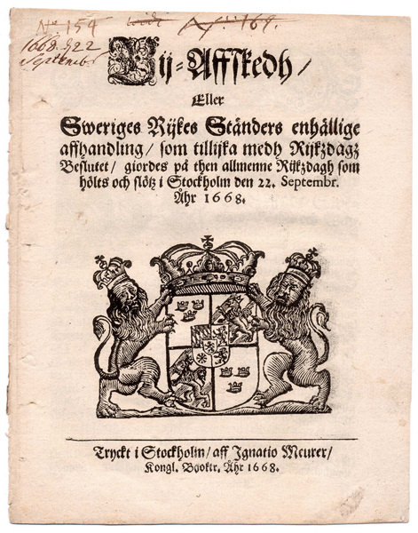 (1668-09-22) Bij-Affskedh […] Rijkzdagz Beslutet 1668