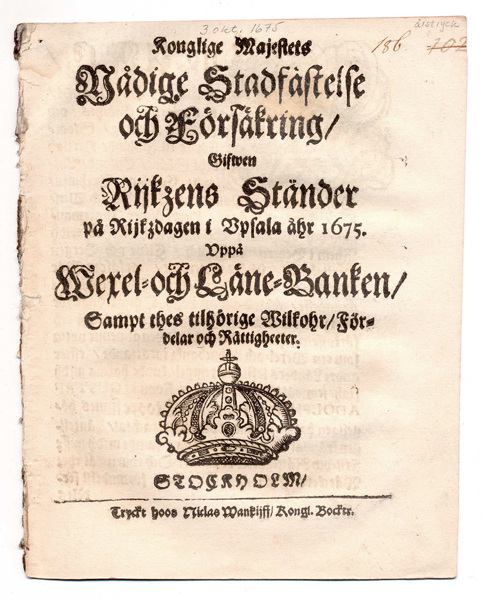 (1675-10-03) Wexel- och Läne-Banken