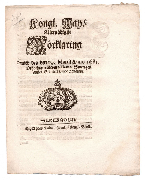 (1681-09-20) Sweriges Rijkes Ständers Banco