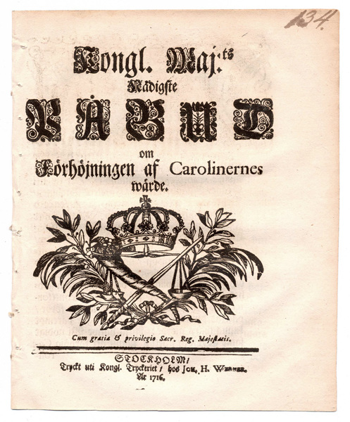 (1716-01-23) Förhöjningen af Carolinernes wärde