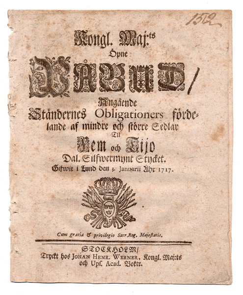 (1717-01-03) Angående Ständernes … Sedlar