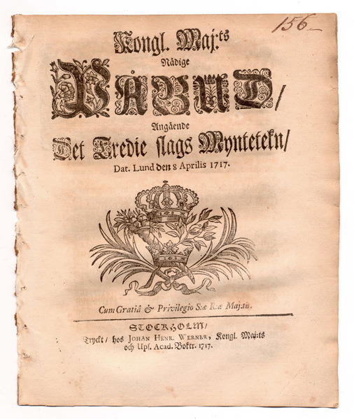 (1717-04-08) Angående det tredie slags myntetekn