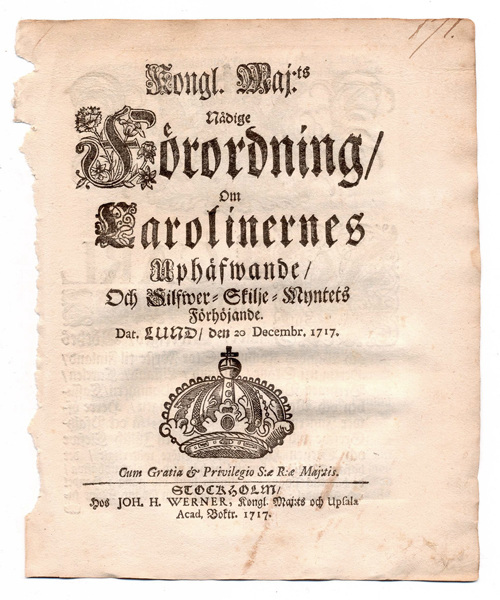 (1717-12-20) Om Carolinernes Uphäfwande