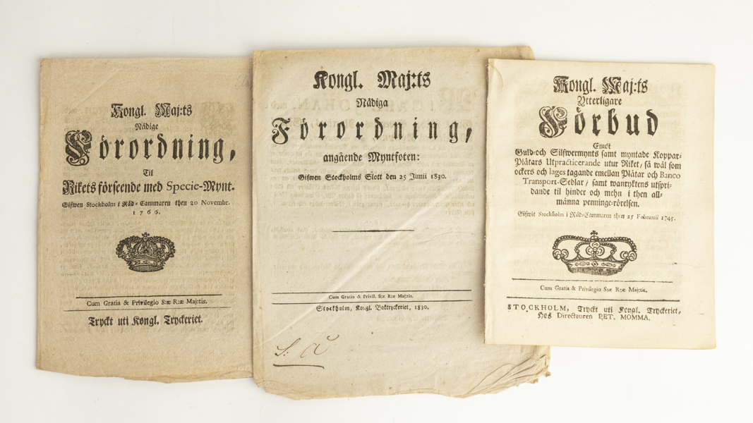 Tre numismatiska tryck