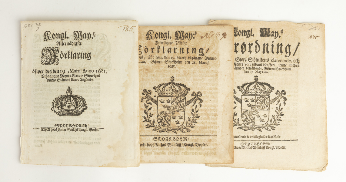 Tre offentliga tryck från 1600-talet
