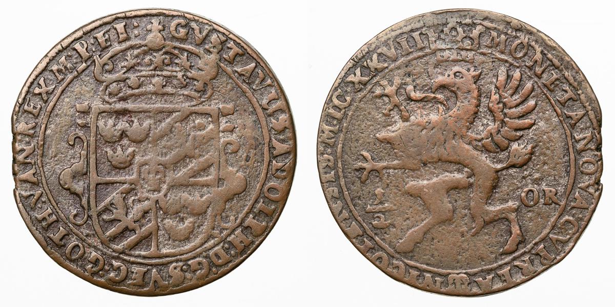 GUSTAV II ADOLF (1611-1632). 1/2 öre 1627