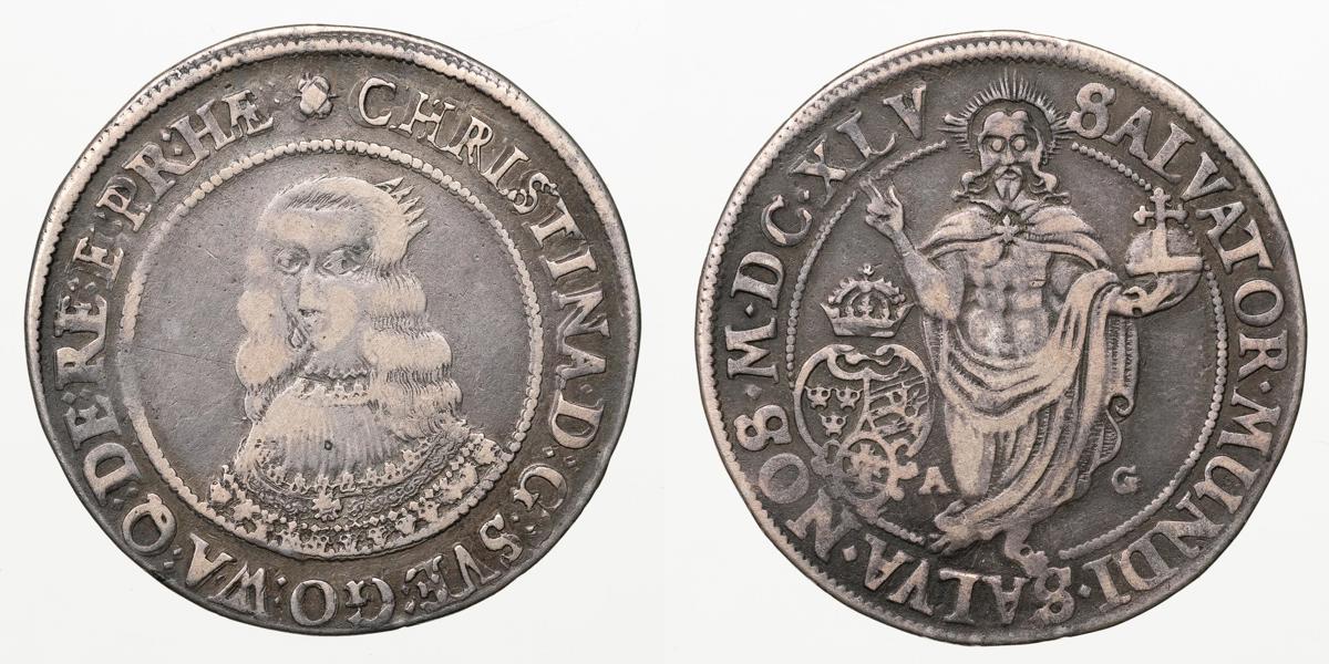 KRISTINA (1632-1654). 1/2 riksdaler 1645