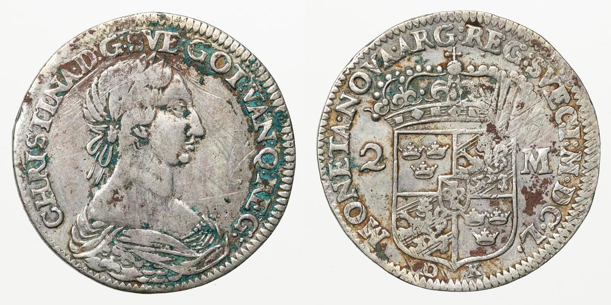 KRISTINA (1632-1654). 2 mark 1650