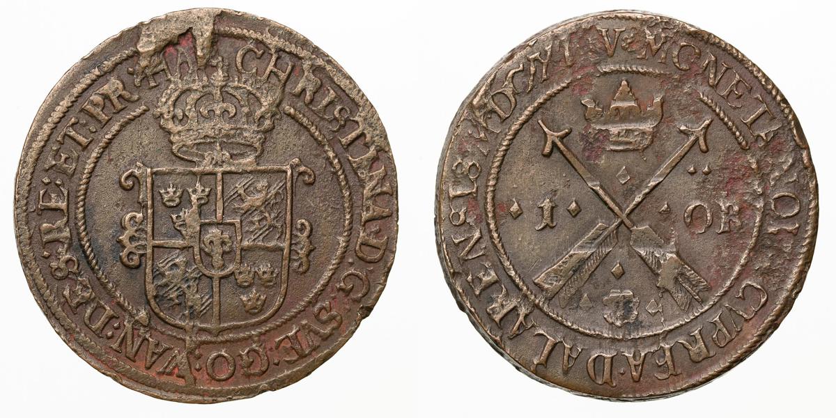 KRISTINA (1632-1654). Öre 1645