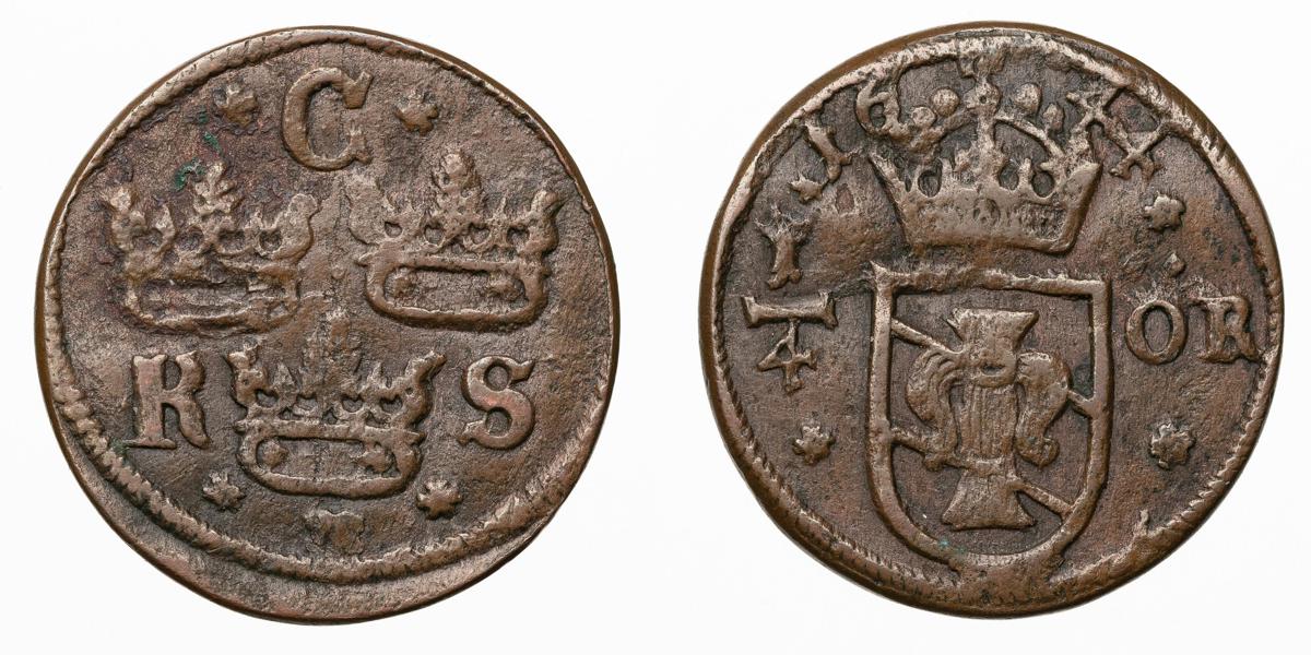 KRISTINA (1632-1654). 1/4 öre 1644
