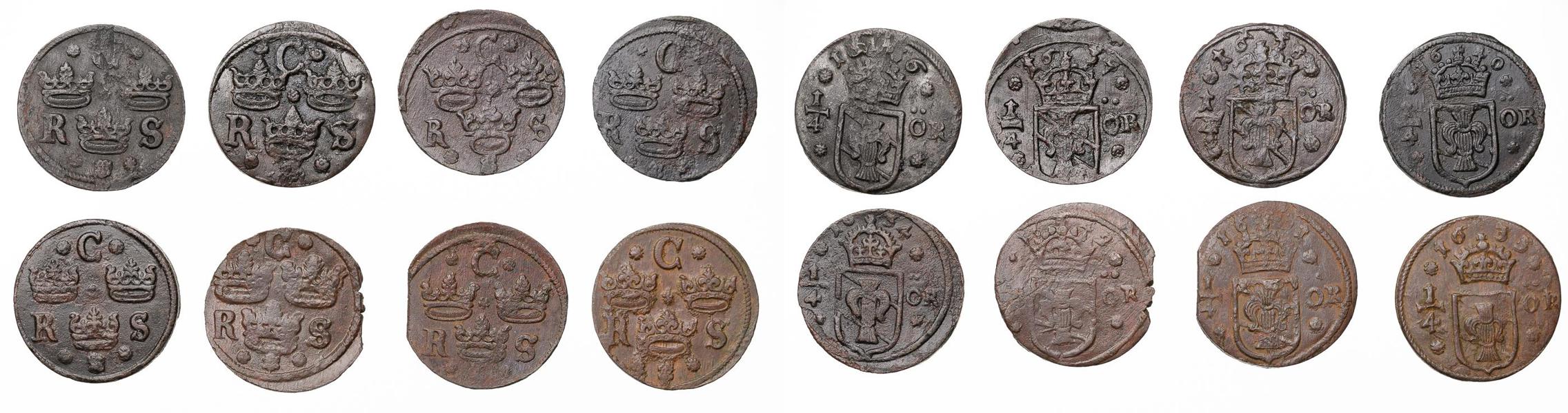 KRISTINA (1632-1654). Lot of 8