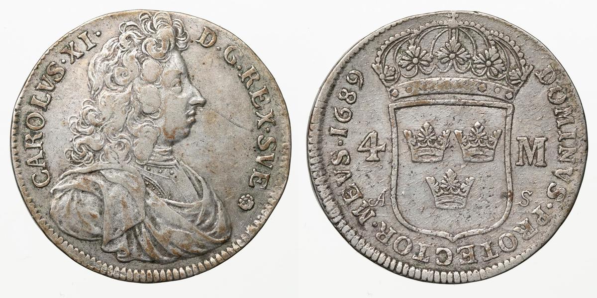 KARL XI (1660-1697). 4 mark 1689