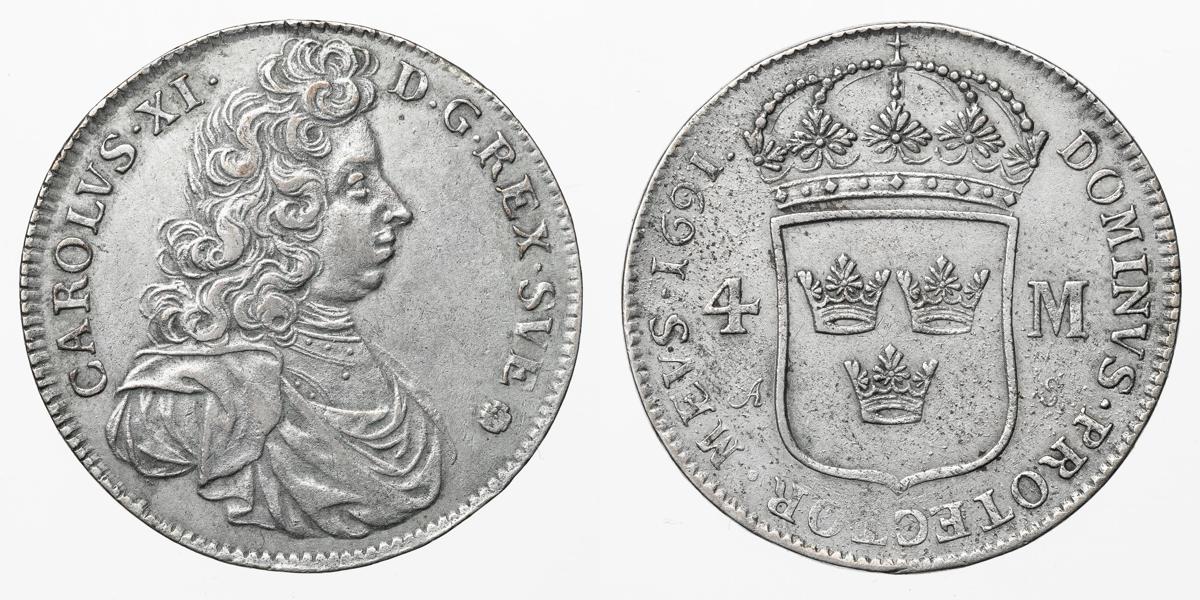KARL XI (1660-1697). 4 mark 1691