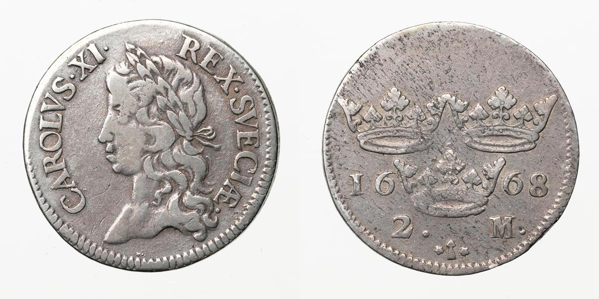 KARL XI (1660-1697). 2 mark 1668