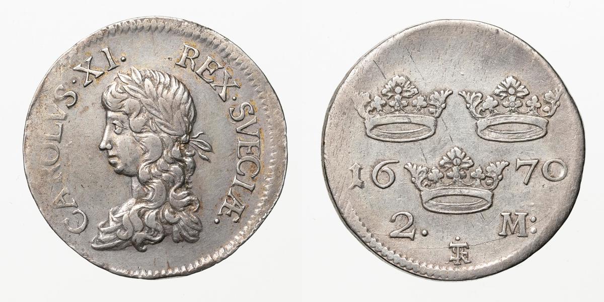 KARL XI (1660-1697). 2 mark 1670