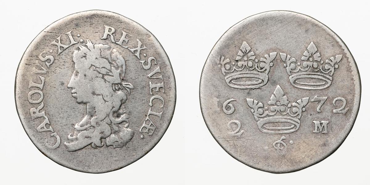 KARL XI (1660-1697). 2 mark 1672