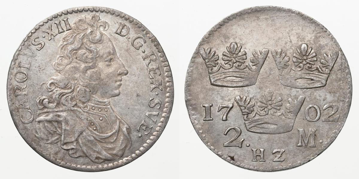 KARL XII (1697-1718). 2 mark 1702