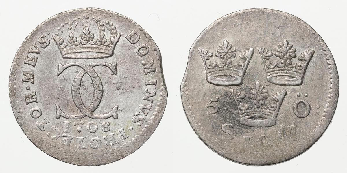 KARL XII (1697-1718). 5 öre 1708