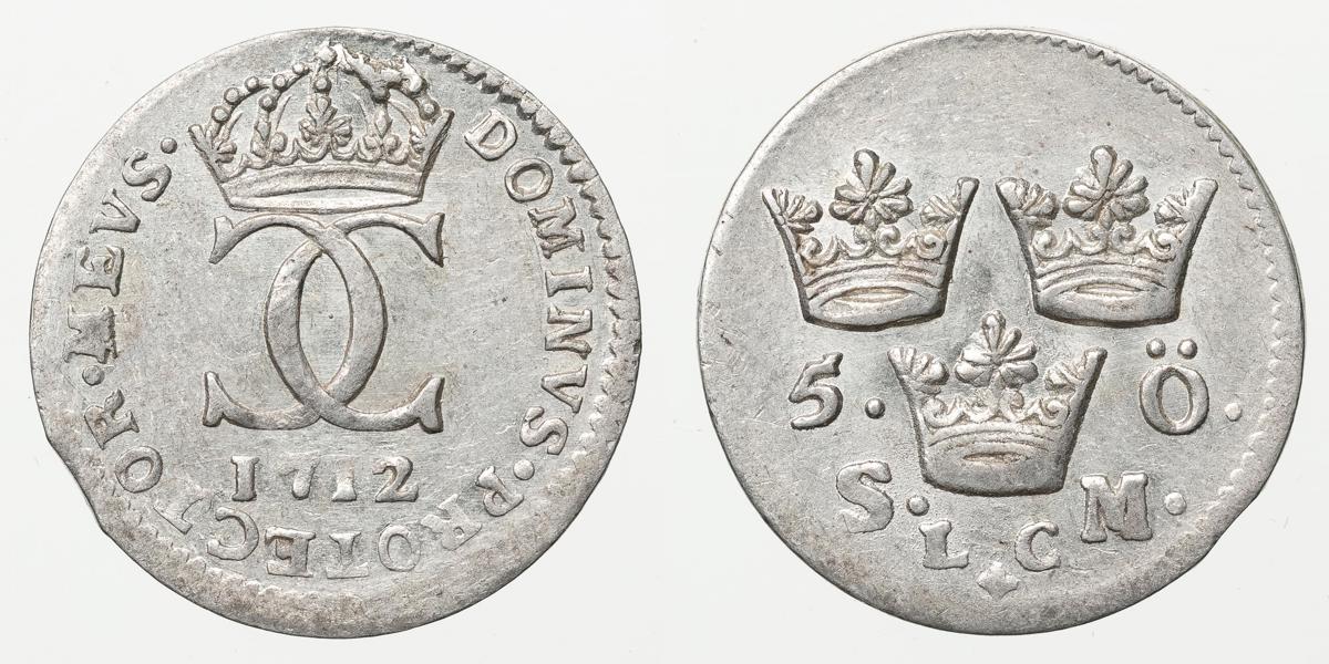 KARL XII (1697-1718). 5 öre 1712