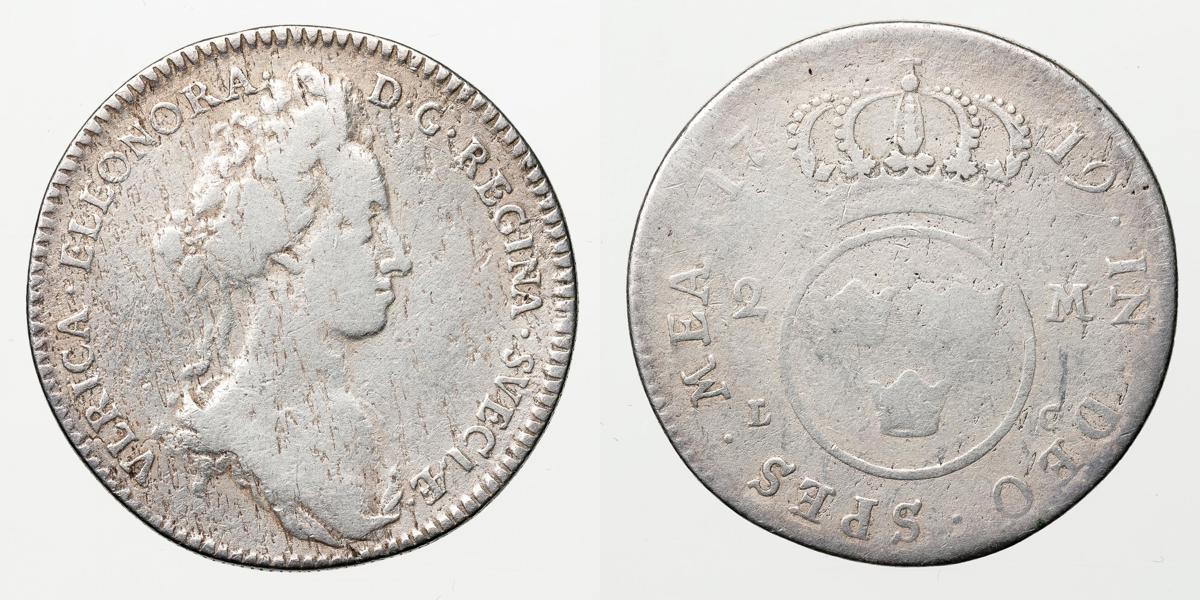 ULRIKA ELEONORA (1718-1720). 2 mark 1719