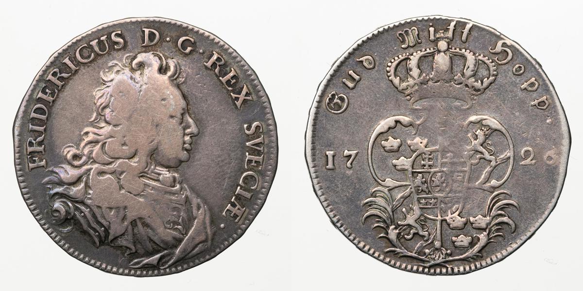 FREDRIK (1720-1751). 1/2 riksdaler 1726
