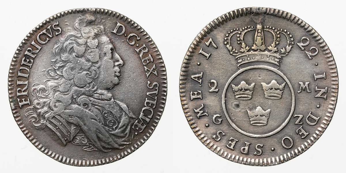 FREDRIK (1720-1751). 2 mark 1722