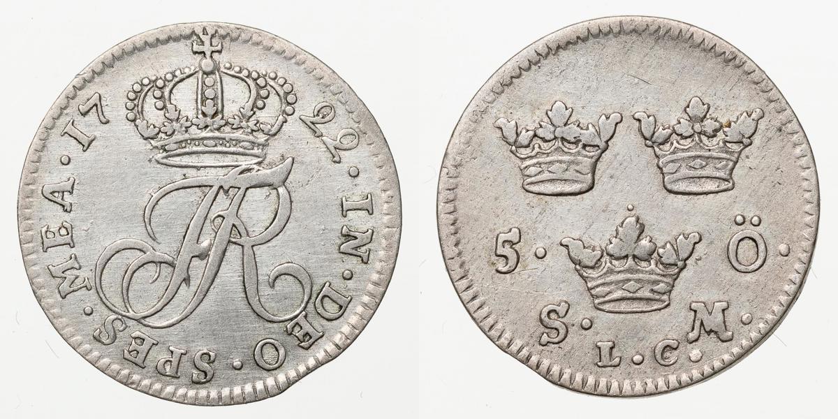 FREDRIK (1720-1751). 5 öre 1722