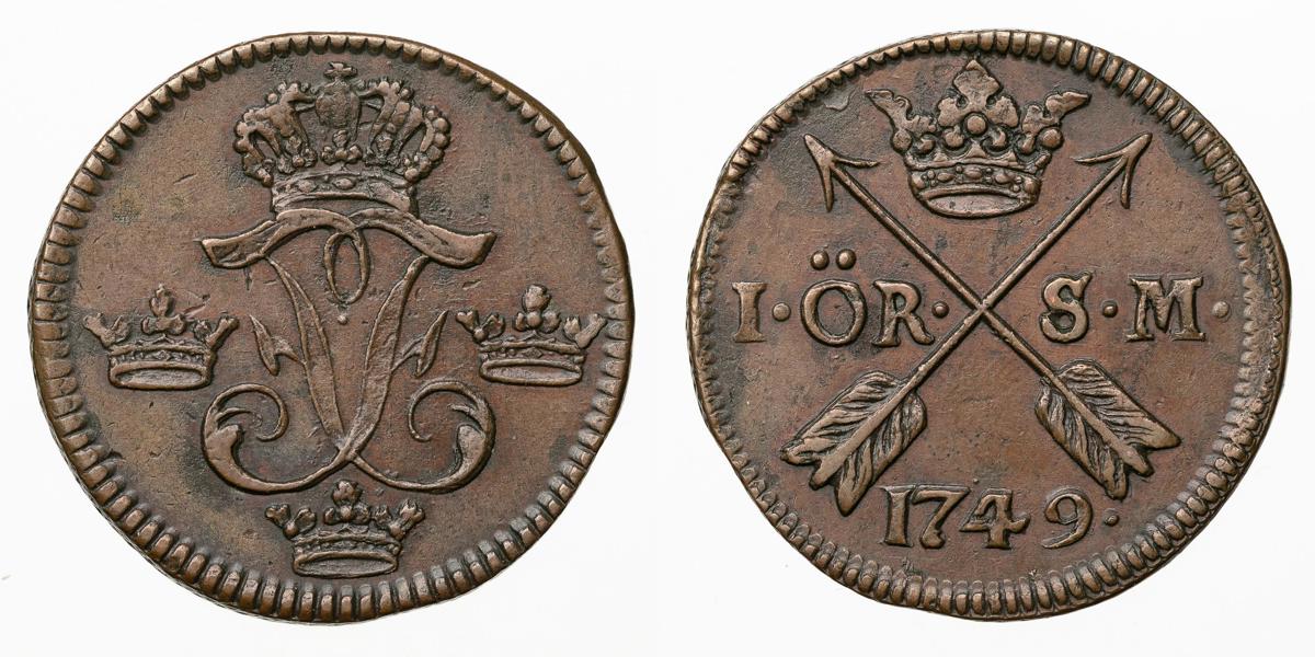 FREDRIK (1720-1751). Öre SM 1749
