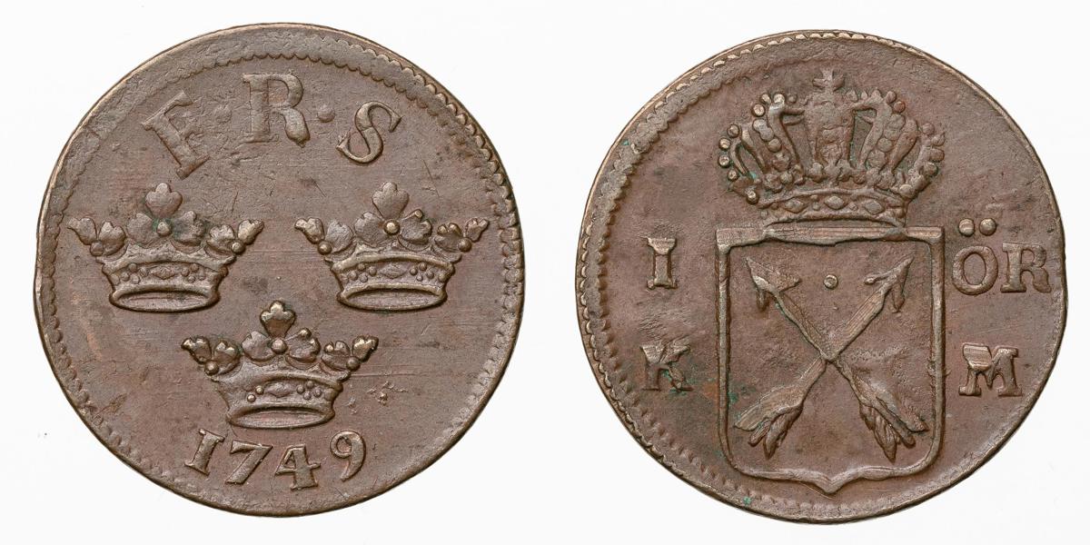 FREDRIK (1720-1751). Öre KM 1749