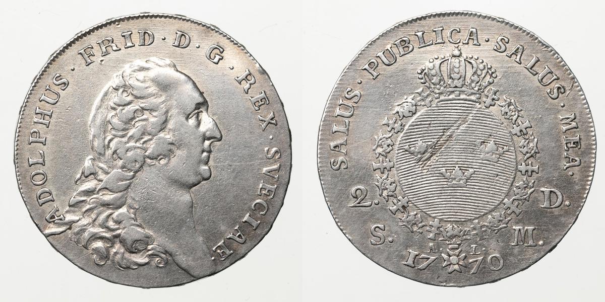 ADOLF FREDRIK (1751-1771). 2 daler SM 1770