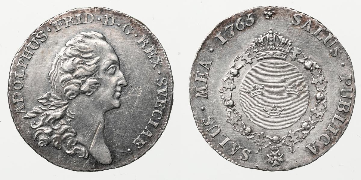 ADOLF FREDRIK (1751-1771). 1/4 riksdaler 1765