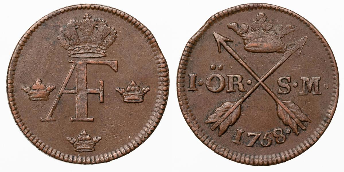 ADOLF FREDRIK (1751-1771). Öre SM 1758