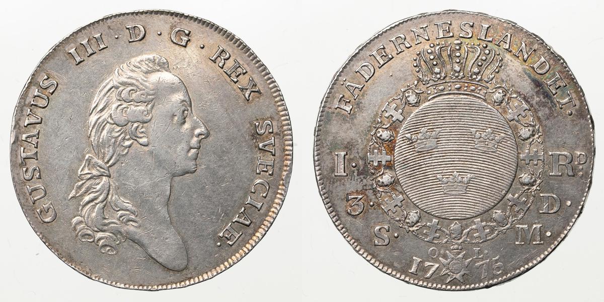GUSTAV III (1771-1792). Riksdaler 1775