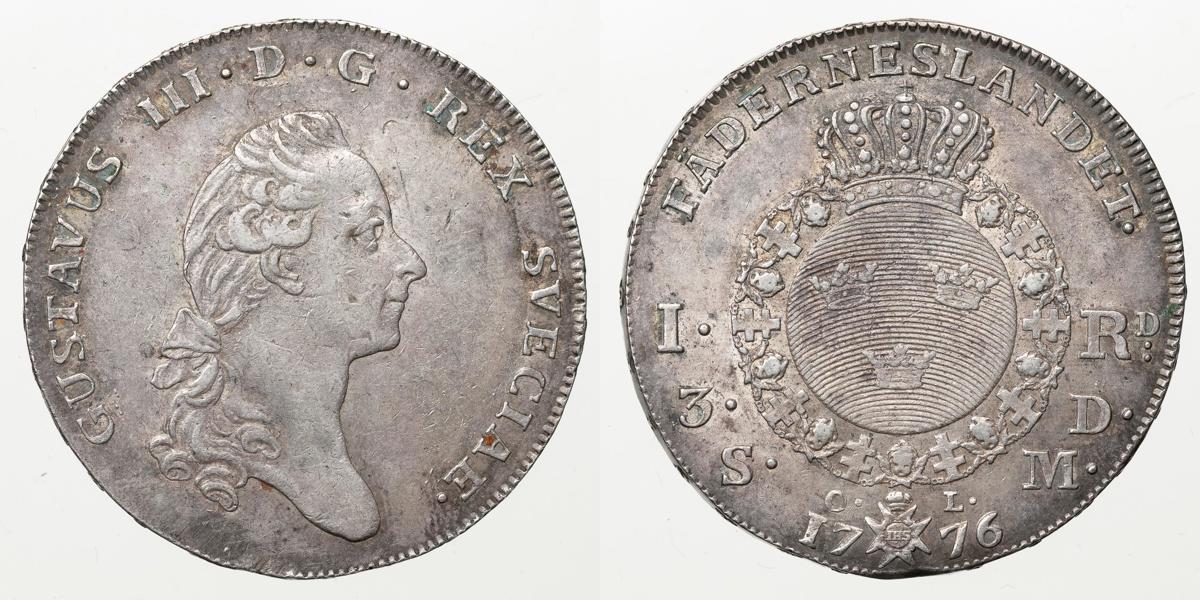 GUSTAV III (1771-1792). Riksdaler 1776