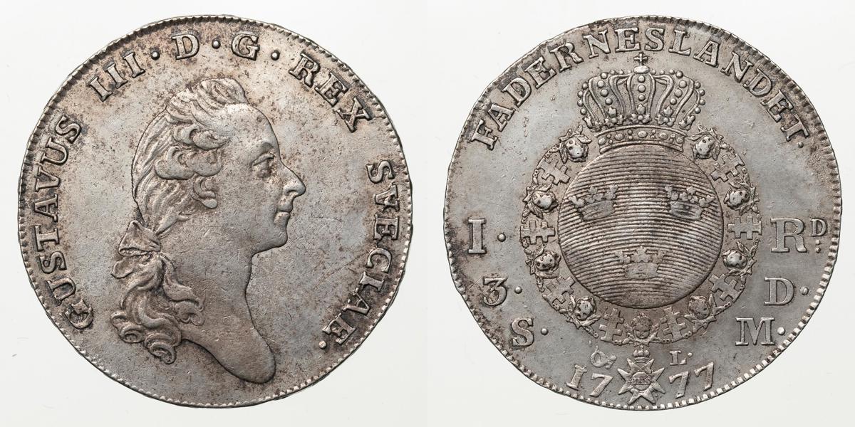 GUSTAV III (1771-1792). Riksdaler 1777