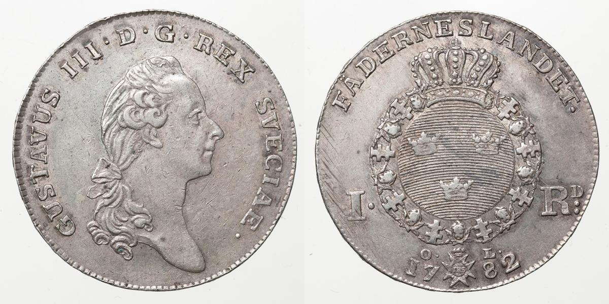 GUSTAV III (1771-1792). Riksdaler 1782