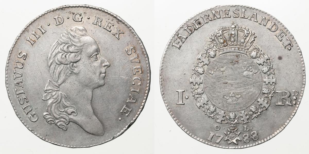 GUSTAV III (1771-1792). Riksdaler 1788
