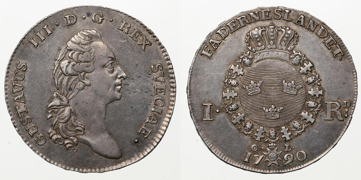 GUSTAV III (1771-1792). Riksdaler 1790
