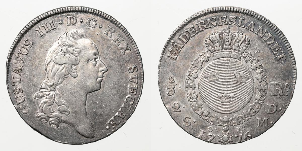 GUSTAV III (1771-1792). 2/3 riksdaler 1776