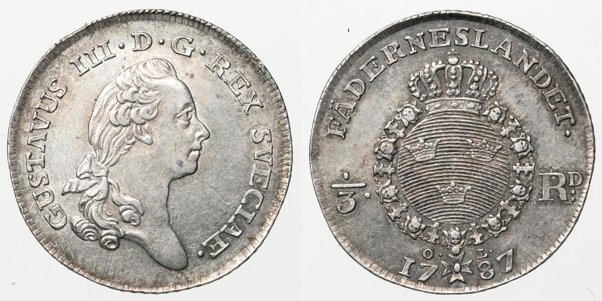 GUSTAV III (1771-1792). 1/3 riksdaler 1787