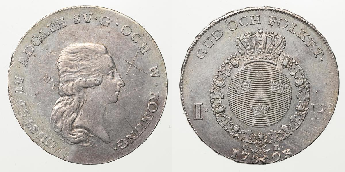 GUSTAV IV ADOLF (1792-1809). Riksdaler 1793
