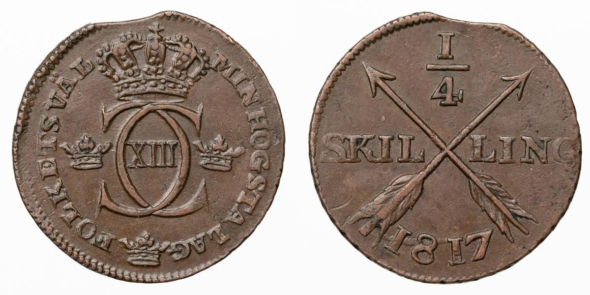 KARL XIII (1809-1818). 1/4 skilling 1817